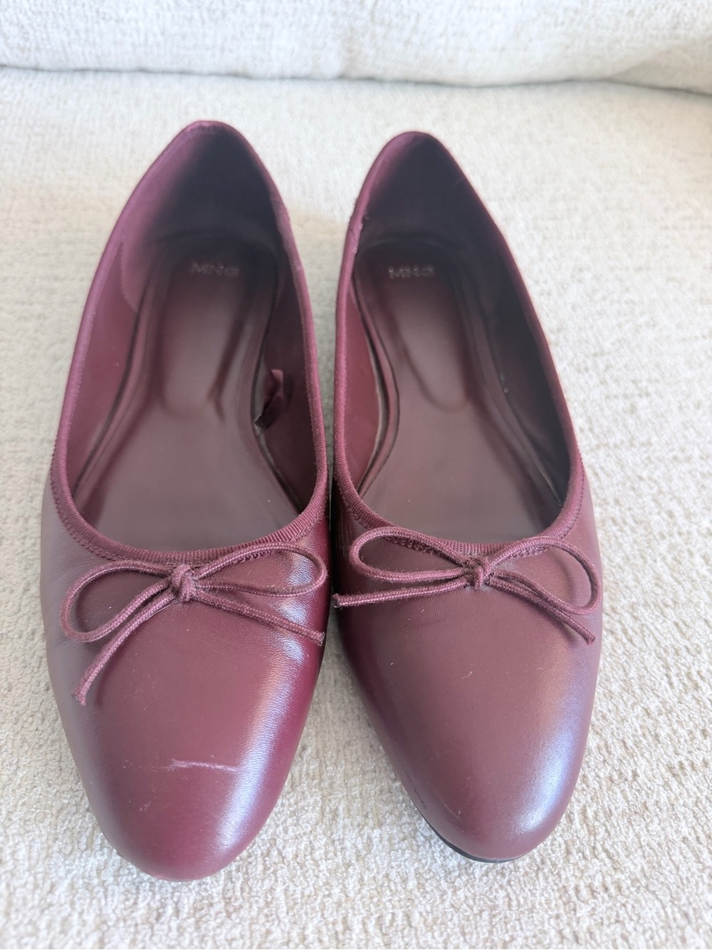 Mango Women's Burgundy Bow-Trim Ballet Flats
